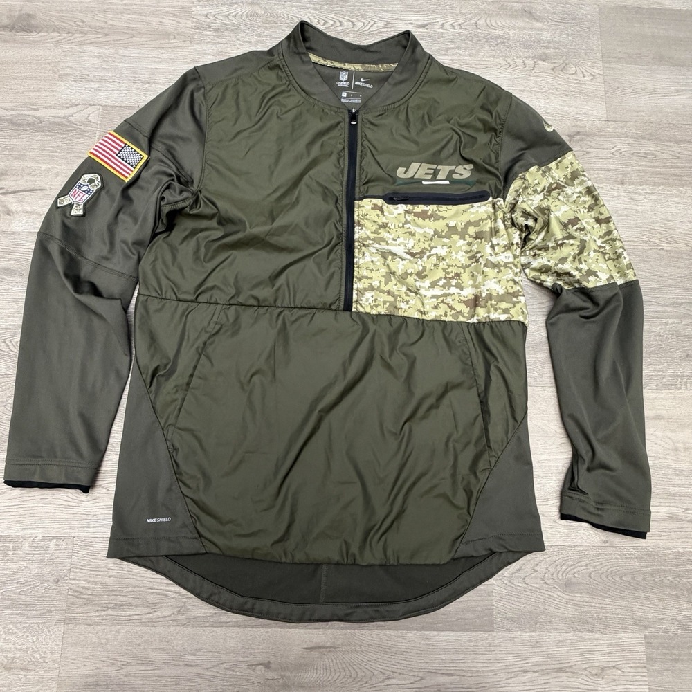 Nike Shield NFL New York Jets Salute To Service Jacket Mens L Olive Camo Zip